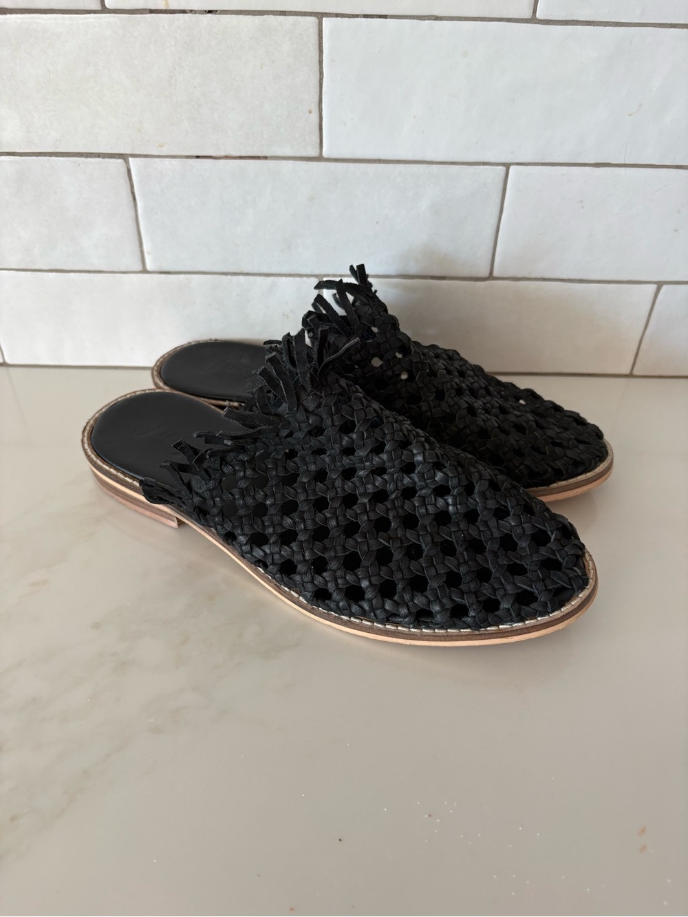 Free People Black Woven Slip-On Mules - Women